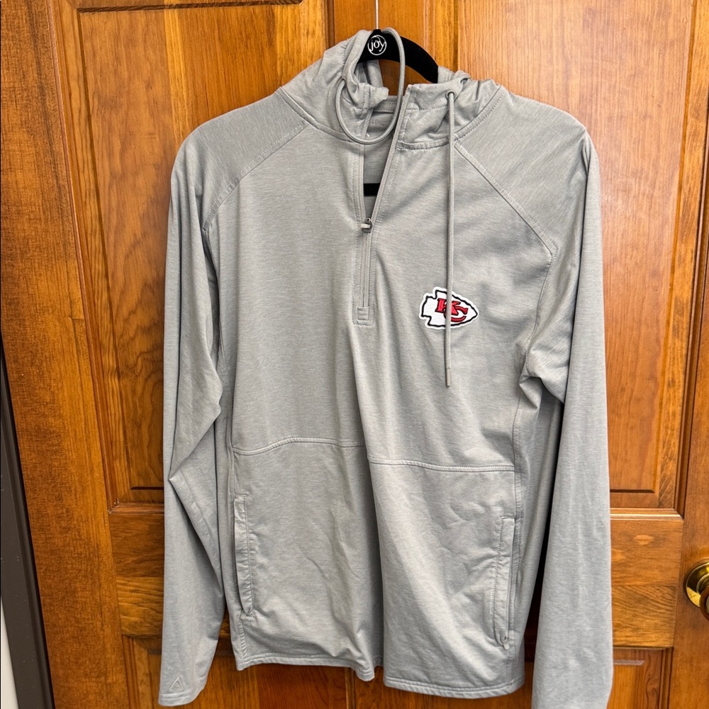 ANTIGUA KANSAS CITY CHIEFS MENS GREY LONG SLEEVE LIGHTWEIGHT HOODIE MEDIUM